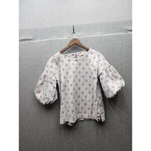 Loft XS Floral Puff Sleeve Cotton Top